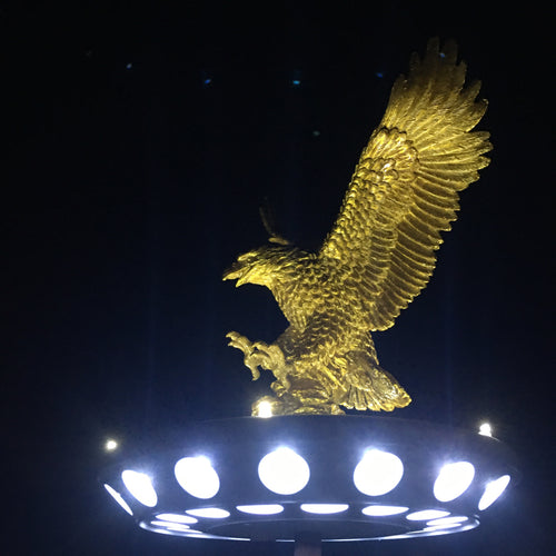 Gold Flying Bald Eagle and Solar Flagpole Light Triple Topper