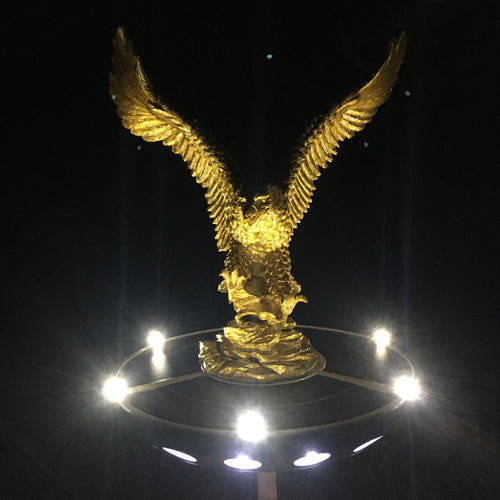 Gold Flying Bald Eagle and Solar Flagpole Light Triple Topper